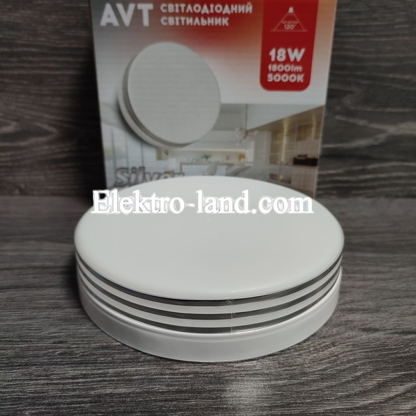 Светильник на потолок круг  LED AVT-ROUND SILVER Pure White 18W 5000K (Белый)